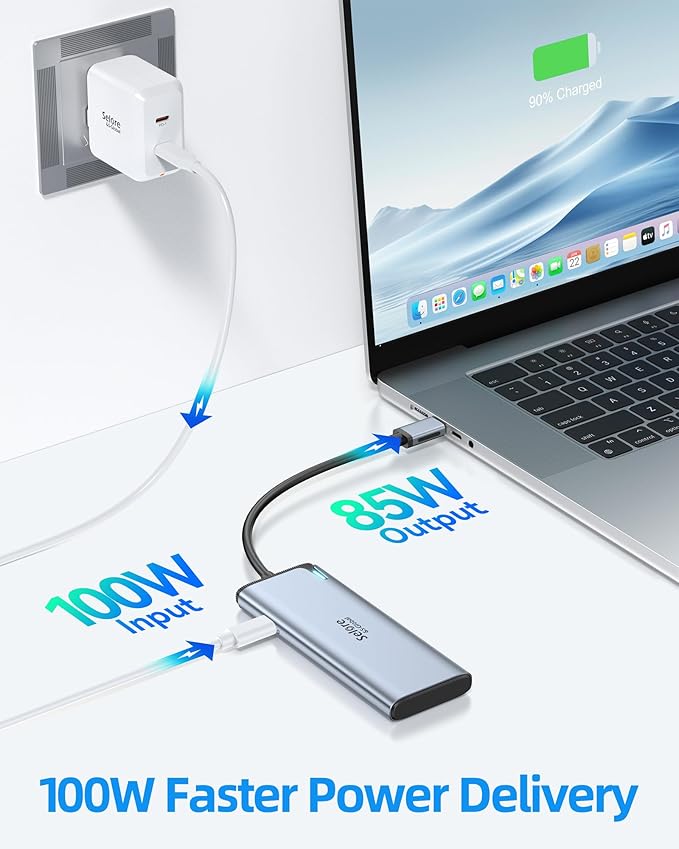 Selore USB-C Video Hub with Dual 4K@60Hz Video Output, 5-in-1 USB-C Splitter with 2 Video Output,10Gbps Data Transfer,100W PD,MST Docking Station Dual Monitor for Win&Mac Laptop iPad Phone (No Driver)