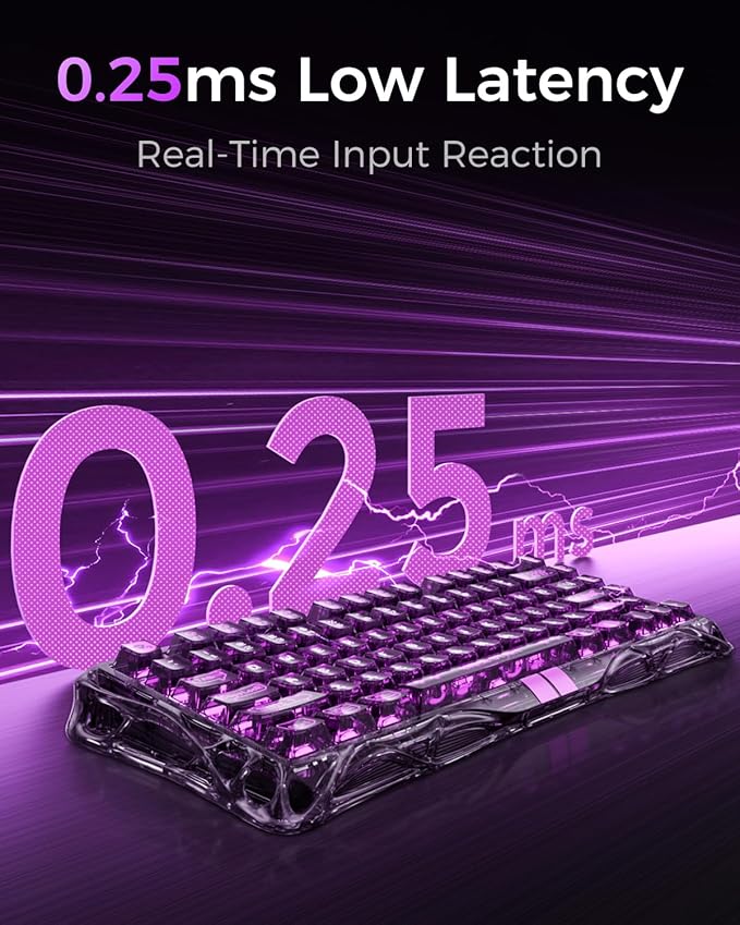 GravaStar Mercury V75 Gaming Keyboard – Hall‑Effect Magnetic‑Switch Keyboard, 8000 Hz Polling, 0.005RT, Wired USB-C, Adjustable Actuation, Semi‑Aluminum Chassis (Transparent Black, V75 lite)