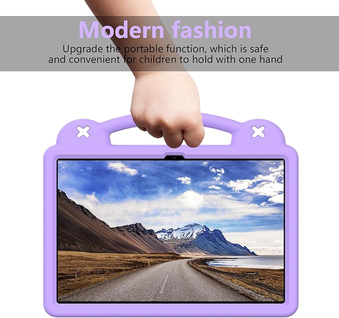 AKABEILA Compatible with Samsung Galaxy Tab A11+ 2025 Tablet Case, Kids Friendly Universal Lightweight Shockproof Protective Case with Shoulder Strap & Stand Handle Light Purple