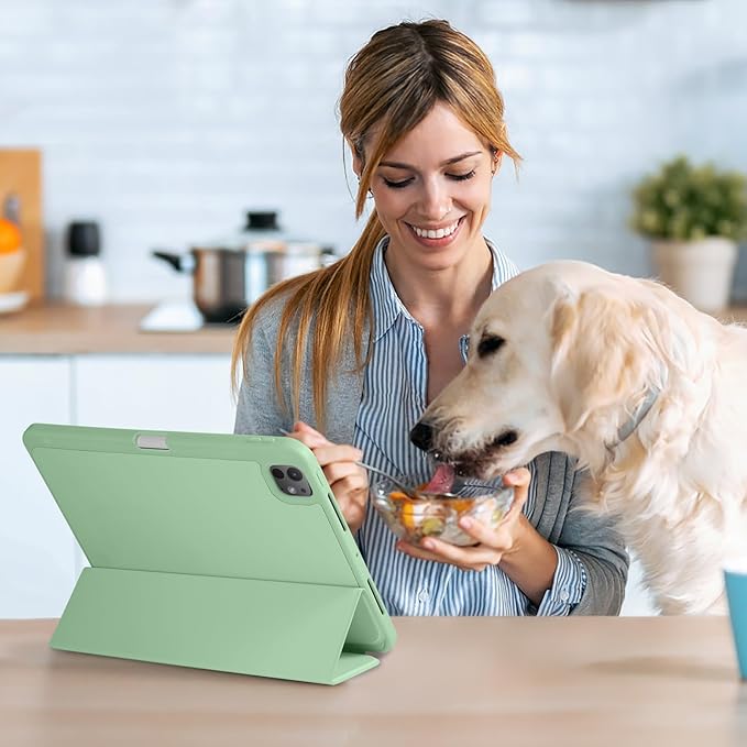 Kidopire New Compatible with iPad Pro 11 Inch Case (M4 2024/M5 2025) with Pencil Holder, Smart Cover with Protective Trifold Stand & Soft TPU Back, Auto Wake/Sleep, Support Pencil Pro, Grass Green
