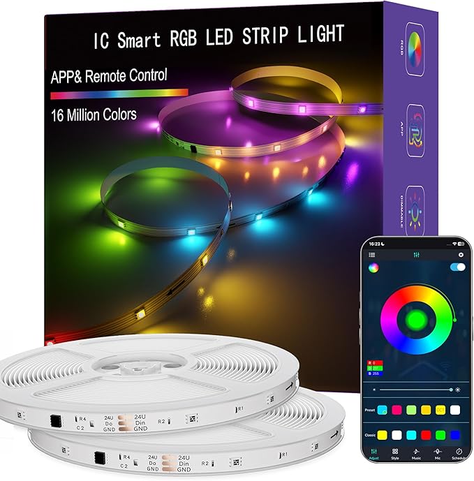 LED Lights for Bedroom, 200FT IC RGB LED Strip Lights, Color Changing, Multiple Colors Chasing Effects, APP & Remote Control, Timer Function, Music Sync Lights for Party, Home Decor