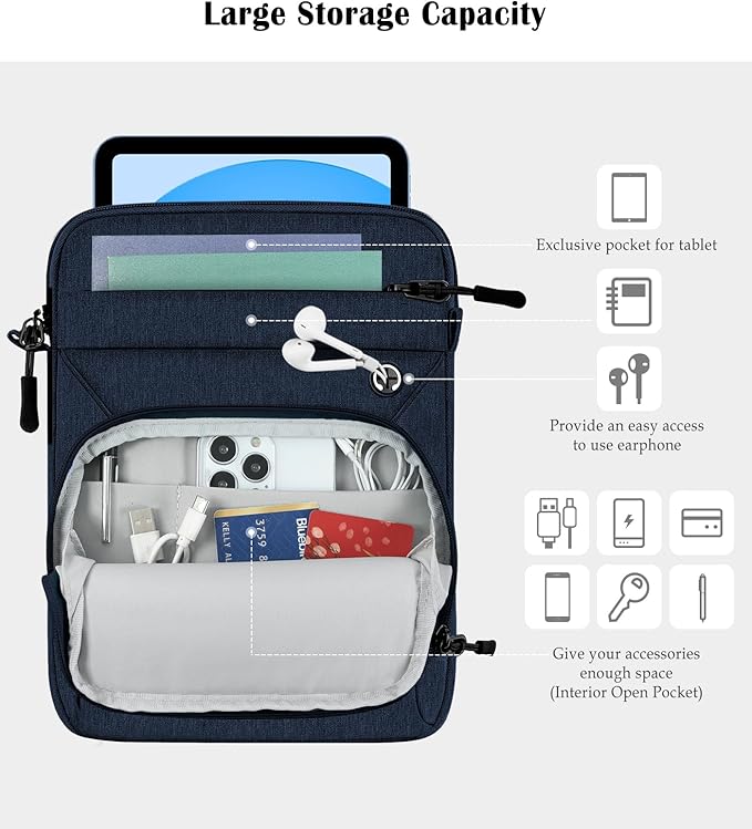 Dadanism 9-11" Tablet Sleeve Bag with Shoulder Strap for iPad (A16) 11", iPad Air M4 Pro M5 11", iPad 10th Gen 10.9", iPad 9/8/7th Gen 10.2", Galaxy Tab A11+ Plus 11", reMarkable 2 10.3",Dusty Blue