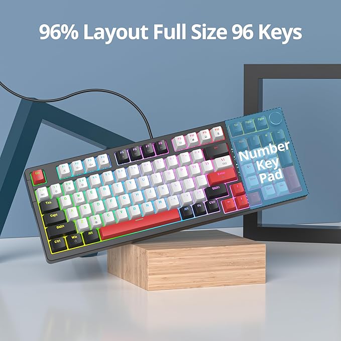 surmen Creamy Keyboard with with Number Pad, 96% RGB Mechanical Keyboards Full Gasket Mounted Hot Swappable Custom Wired Thocky Keyboard with Knob for Office Gamer (98 White)
