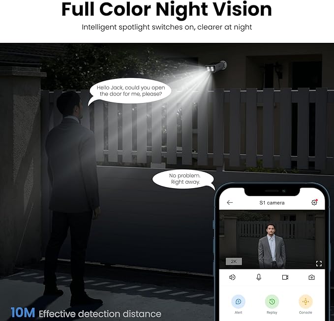 AOQEE Cameras for Home Security-2K Wireless Security Camera Outdoor with AI Motion Detection & Siren, Non-Stop Solar Powered Charging, Color Night Vision, SD/Cloud Storage, Waterproof, S1 4P