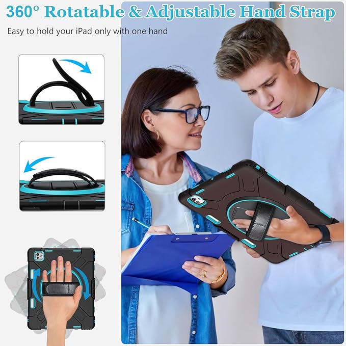 Case for iPad Pro 13 Inch M5 2025/ M4 2024: Military Grade Cover for iPad Pro 13" with Screen Protector - Stand - Handle - Shoulder Strap - Pencil Holder- Mint Green