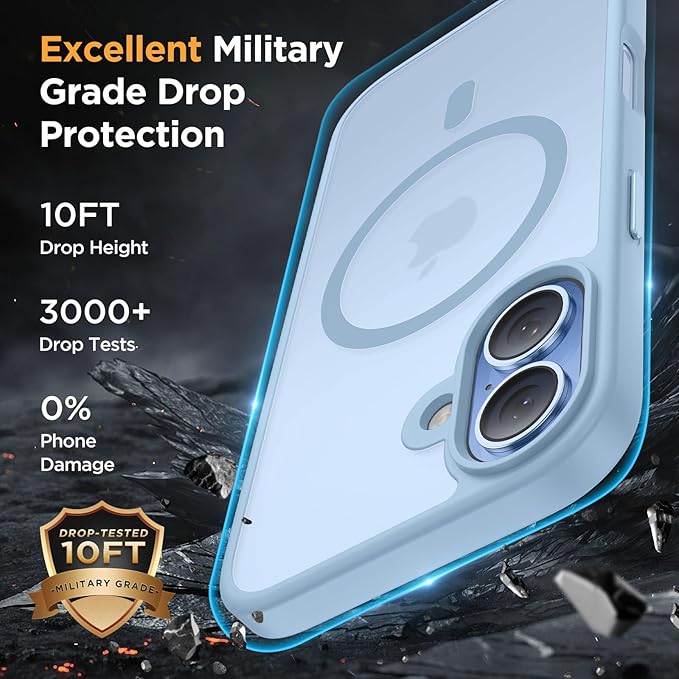 Miracase Magnetic for iPhone 17 Case (Compatible with MagSafe) with Screen Protector Military-Grade Protection, Anti-Fingerprint Translucent Matte Phone Cover for iPhone 17 6.3 inch, Light Blue