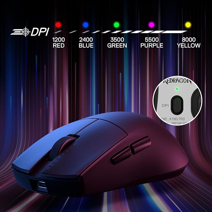 Redragon M916 Wireless Gaming Mouse, 49G Ultra-Light 8K DPI 2.4G Wireless Gaming Mouse w/Ergonomic Natural Grip Build, Full Programmable Buttons, Software Supports DIY Keybinds & DPI