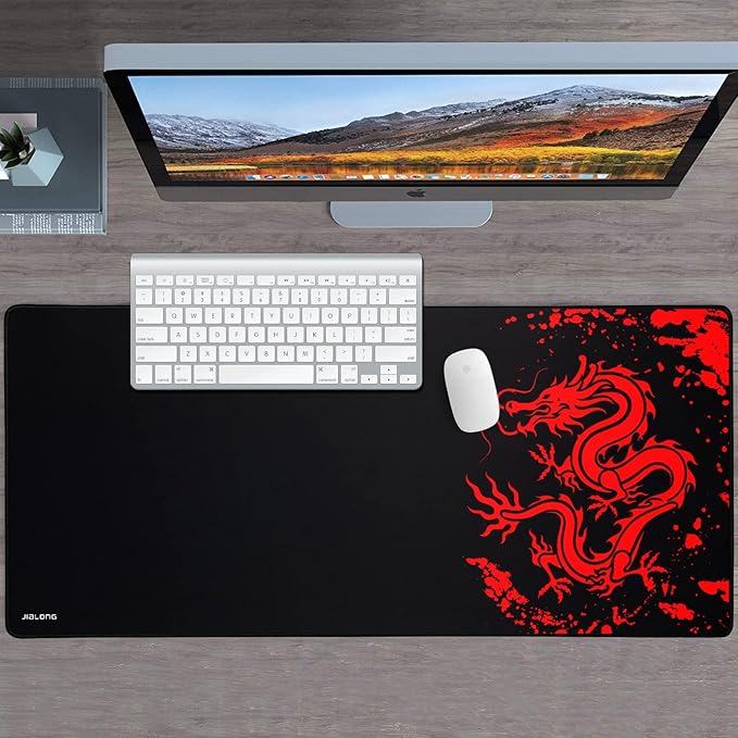 JIALONG Gaming Mouse Pad Large Size 35.4x15.7 inches Extended Desk Mousepad with Personalized Design for Laptop, Computer PC - Red Dragon
