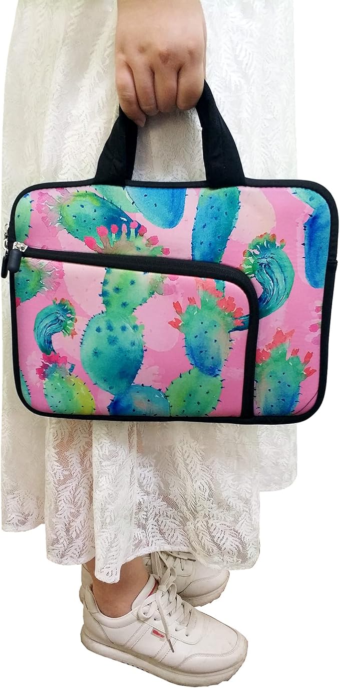 11 11.6 12 12.1 12.5 inches Laptop Sleeve Chromebook Case Ultrabook Case Notebook Sleeve PC Messenger Bag Tablet Case Neoprene Handle Sleeve for Men Women, Two Pockets(Colorful Cactus)