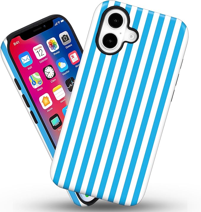 Magnetic for iPhone 16 Plus Case Cute Stripes Phone Case, Shockproof Slim TPU and Hard PC Protective Phone Cover Compatible with MagSafe Designed for Women Girls, Deep Blue