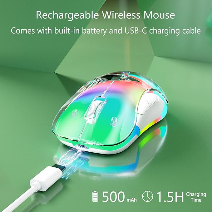 memzuoix 2.4G Wireless Mouse with Customizable Cover & 9-Color LED - Rechargeable Ergonomic, 1400 DPI, 5 Buttons, USB Receiver for PC/Mac - Green