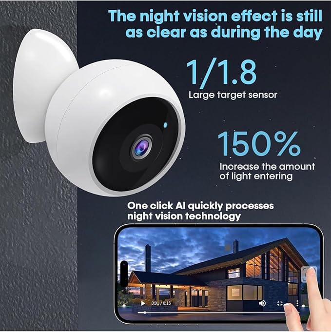 Security Cameras Wireless Outdoor,2K Battery Wireless WiFi Cameras for Home Security,AI Motion Detection,Local SD/Cloud Storage,Smart Home Cam (White 1 Pack)