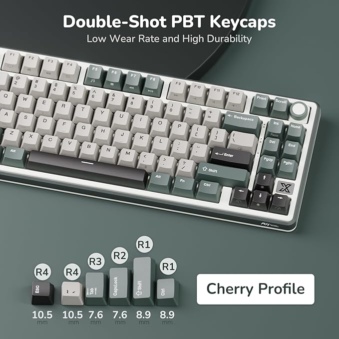 RK ROYAL KLUDGE X87 Gasket Mechanical Keyboard, 75% Wireless Gaming Keyboard with Touchable X-Plate & Volume Knob, Bluetooth/2.4GHz/Wired, Hot Swappable RGB Backlit (Green, Light Switch)