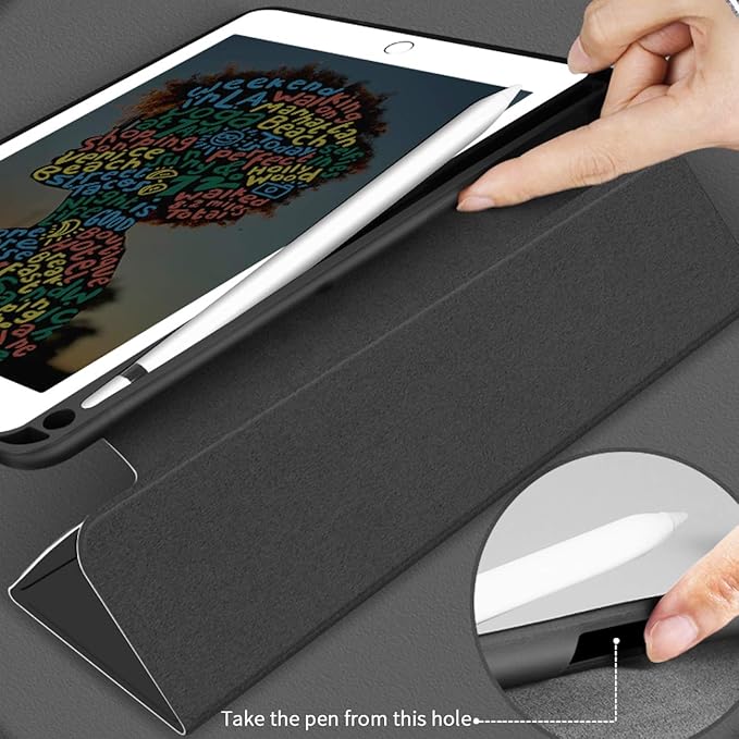 Aoub Case Compatible for iPad 9.7 inch 6th/5th Generation Case 2018/2017 with Pencil Holder, Thin Lightweight Smart Stand Cover, Auto Wake/Sleep, Model A1822/A1823/A1893/A1954, Black