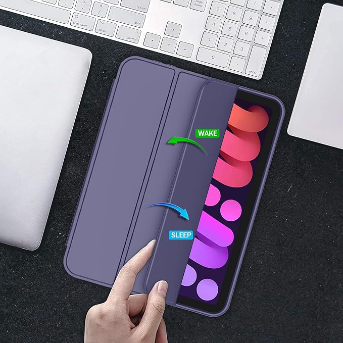 iMieet iPad mini 7 Case 2024 (A17 Pro), iPad mini 6 Case (8.3-Inch,2021 Model), iPad mini 7th/6th Generation Case with Pencil Holder, Trifold Stand Smart Case with Soft TPU Back,Lavender