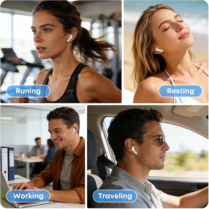 Wireless Earbuds, Bluetooth 5.4 HiFi Stereo Headphones with Noise Cancelling Mic, 50H Playback in Ear Buds with LED Digital Display, IPX7 Waterproof Earphones for Office/Running/Workout White