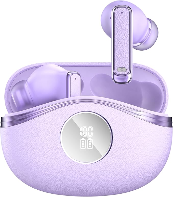 Bluetooth Wireless Earbuds - 40-Hour Battery Life, HiFi Stereo, Noise-Canceling Mic, LED Display, IPX7 Waterproof, in-Ear Headphones for Laptops/Mobile Phones/Sports, Purple