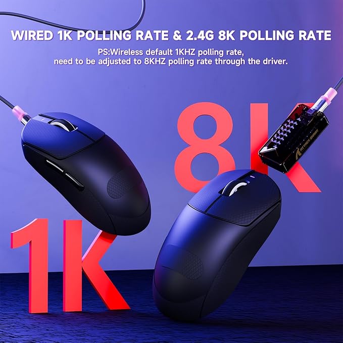 ATTACK SHARK X8 PRO 8K Wireless Gaming Mouse,PAW 3395PRO Sensor,40K DPI,Tri-Mode,55g Ultra-Light,Broadcom 52840 MCU Chip,Programmable Mice with Coiled Cable for PC/MAC/Win-Black&Tape