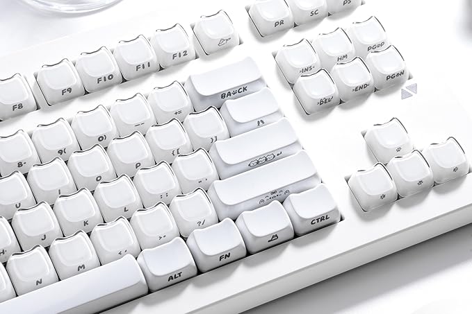 ZORNHER CG870 Wireless Mechanical Keyboard,80% White Gaming Keyboard, Creamy Keyboard,Cute Jelly Cat Clear Ceramic Jade Keycaps,Girly Aesthetics Kitty Keyboard,Creamy Sounding Linear Switches