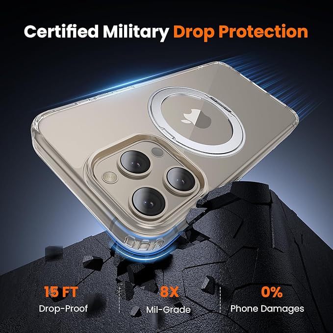 toushion 3 in 1 for iPhone 15 Pro Max Case Stand |Build in Kickstand,Screen Protector *1 & Camera Lens Protector*1, Not Yellowing, Fits MagSafe, Military-Grade Protection