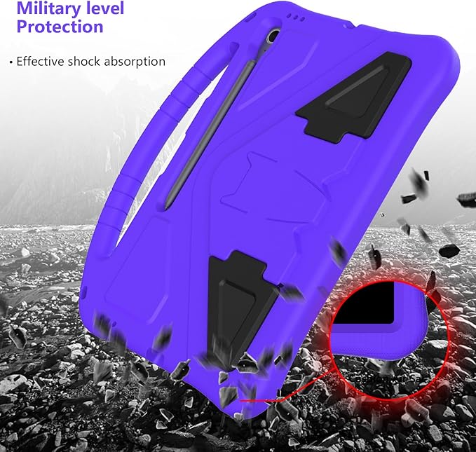 Kids Case for Samsung Galaxy Tab S10 FE+ (Plus) 13.1" 2025, Techcircle Light Weight Shock Proof EVA Foam Handle Rugged Stand Protective Cover, Purple