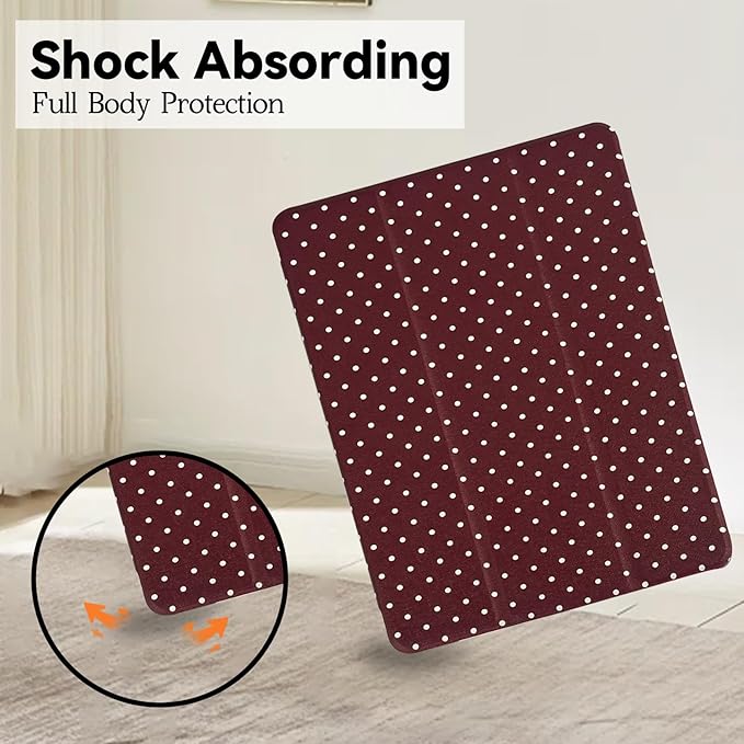 Lovmooful Compatible for iPad 9/8/7 (10.2-Inch,2021/2020/2019 Model,9th/8th/7th Generation) Case with Pencil Holder Cute Polka Dot with Aesthetic Design Soft TPU Trifold Stand Protective-Wine Red