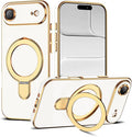 Compatible with iPhone 17 Air Case with Magnetic Ring Stand [Compatible with Mag-Safe] [Full Camera Lens Protector] Soft Plating Phone Case for iPhone 17 Air 6.5", White