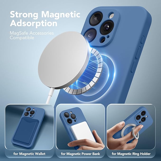 Magnetic for iPhone 14 Pro Case, Compatible with MagSafe, [Full Camera Protection][Screen Protector] Silicone Shockproof Protective Phone Case for iPhone 14 Pro 6.1", Lake Blue