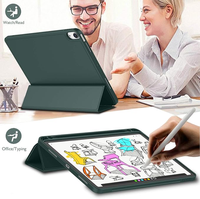 iMieet iPad Air 11 Inch Case M4/M3/M2(2026/2025/2024), iPad Air 5th/4th Generation Case 2022/2020 10.9 Inch with Pencil Holder,Trifold Stand Smart Case with Soft TPU Back(Midnight Green)