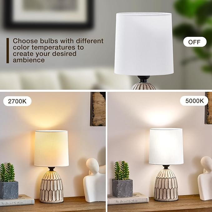 EJIAXIN Table Lamps Set of 2-13.5" Small Boho Lamp - Bedside Lamps - Farmhouse Rustic Ceramic Table Lamp for Bedroom, Living Room, Nightstand, Office, Side Desk Lamp, End Table Lamp