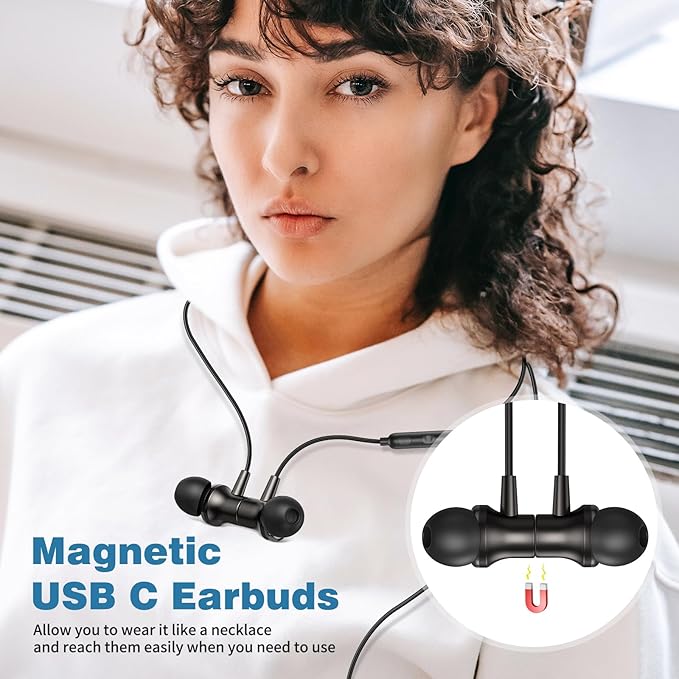 COOYA USB C Headphones Type C Wired Earbuds for iPhone 17 16 Pro 15 iPad 10 Air 6 Pixel 10 9 Magnetic Bass Noise Canceling in-Ear Earphones+Mic for Samsung Galaxy S26 S25 Ultra A16 S23 for OnePlus 13