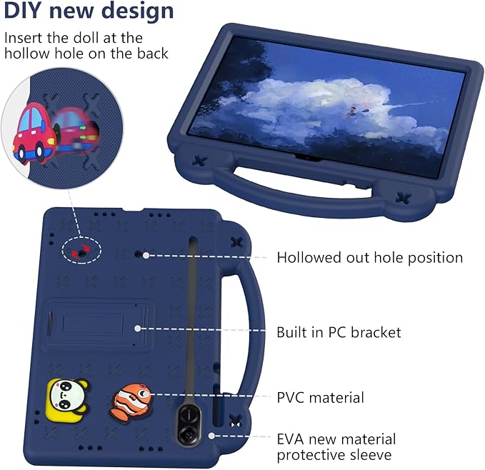 AKABEILA Compatible with Honor Pad X8a 2024/Pad X9 11 inch 2024/Infinix Xpad 11 inch X1101 2024 Tablet Case, Kids Shockproof Protective Case with Shoulder Strap & Stand Handle Navy Blue