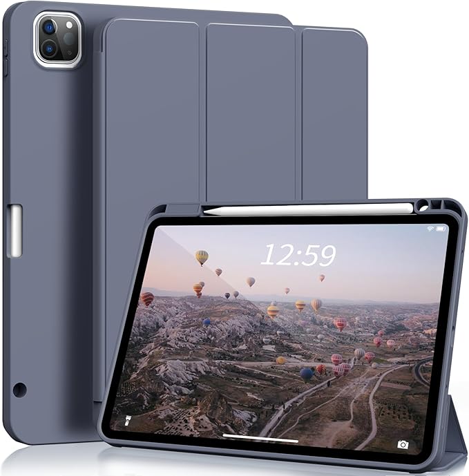 KENKE for iPad Pro 11 Inch Case 4th/3rd/2nd/1st Generation 2022/2021/2020/2018 Magnetic Attachment 2nd Pencil with Right Side Pencil Holder Soft Slim PU Cover Auto Wake/Sleep (Purple)