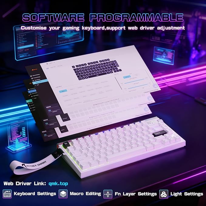 ATTACK SHARK R85 HE Wired 75% Rapid Trigger Mechanical Gaming Keyboard with Custom Lightbox, 8KHz Polling Rate,0.005mm RT Accuracy,0.08MS Latency,Hall Effect,Magnetic Switch,Driver for PC-Star White