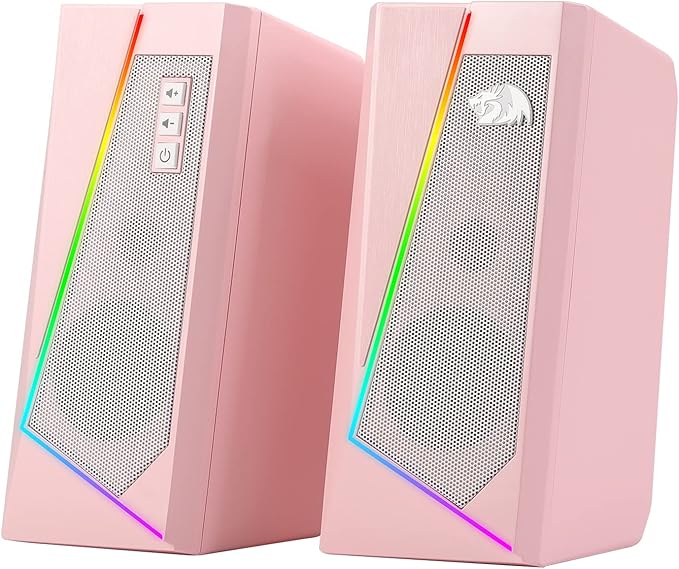 Redragon GS520 RGB Desktop Speakers, 2.0 Channel PC Computer Stereo Speaker with 6 Colorful LED Modes, Enhanced Sound and Easy-Access Volume Control, USB Powered w/ 3.5mm Cable, Pink