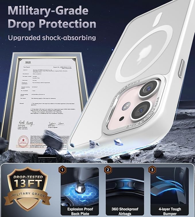 Newfuture Designed for iPhone 11 Case with Strong Magnetic [13 FT Military Drop Protection] [Compatible with Magsafe] Slim Translucent Matte Shockproof with Anti-Fingerprint Phone Case, Frosted White