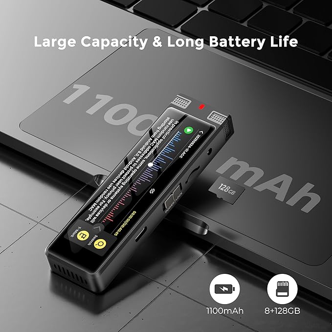 136GB AI Voice Recorder, TIMMKOO Digital Voice Recorder with Playback, Offline Transcribe and Online Summarize/Mindmap/Translation Base on AI Technology, Voice Activated Audio Recorder (Black)