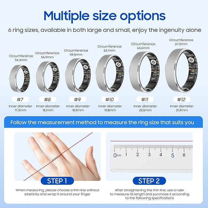 Smart Health Ring, Featuring Stress and Sleep Monitoring Functions, Compatible with iOS and Android,Waterproof Fitness Tracker for Women & Men, No Subscription Fee. (Black, 9)