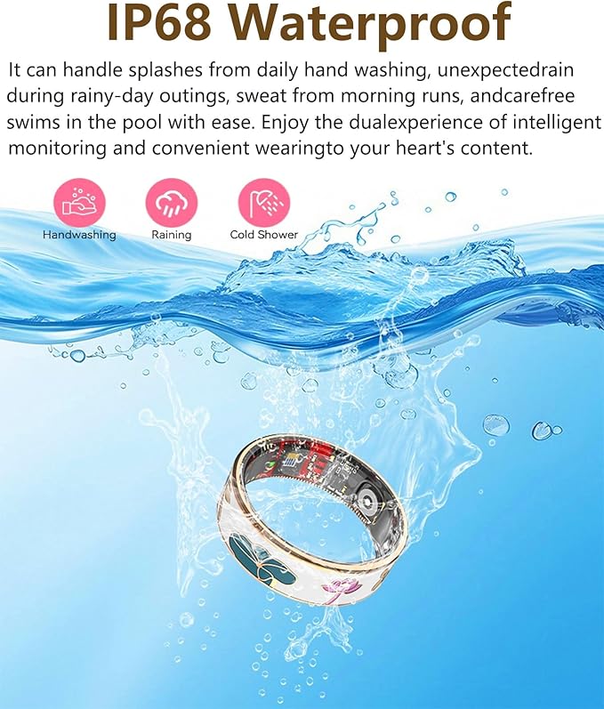 Smart Ring for Women,Fitness Tracker with Heart Rate,Blood Oxygen,Menstrual Cycle,Sleep Monitoring,Step Counting,IP68 Waterproof for iOS and Android,No Subscription Fee (11#)