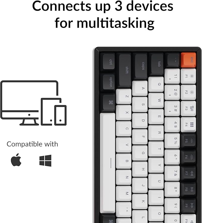 Keychron K2 75% Layout 84 Keys Hot-swappable Bluetooth Wireless/USB Wired Mechanical Keyboard with Keychron Super Red Switch/Double-Shot Keycaps/RGB Backlight/Aluminum Frame for Mac Windows Version 2