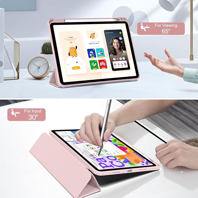 JKSML Case for iPad Pro 11, Case with Pencil Holder for iPad Pro 11 Inch 4th/3rd/2nd Generation 2022/2021/2020, Transparent Protective Cover for iPad Pro 11, Supports Pencil 2 Charging, Pink
