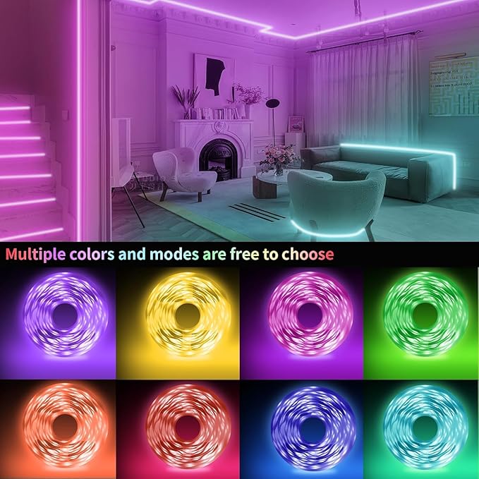 KSIPZE Led Lights for Bedroom 65.6ft Led Strip Lights with Remote RGB Color Changing Music Sync Bluetooth Smart App Control for Room Bedroom Lighting Flexible Home Décor