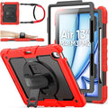 SEYMAC stock Case for iPad Air 13-inch M4-M2 2026-2024 (Gen 8-6), Shockproof Heavy Duty Case with Screen Protector, Pencil Holder, Rotating Stand, Hand Strap, Shoulder Strap, Red