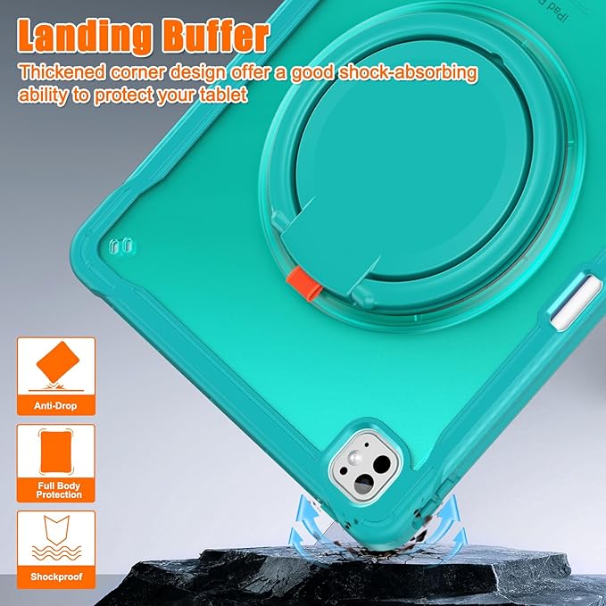 Batianda for iPad Pro 13 inch Case 2025 M5 2024 M4 Chip Lightweight Dual-Layer Protective Tablet Cover, Durable Shock-Absorbing Corners with 360° Rotating Kickstand Ring Built-in Pen Slot, Blue