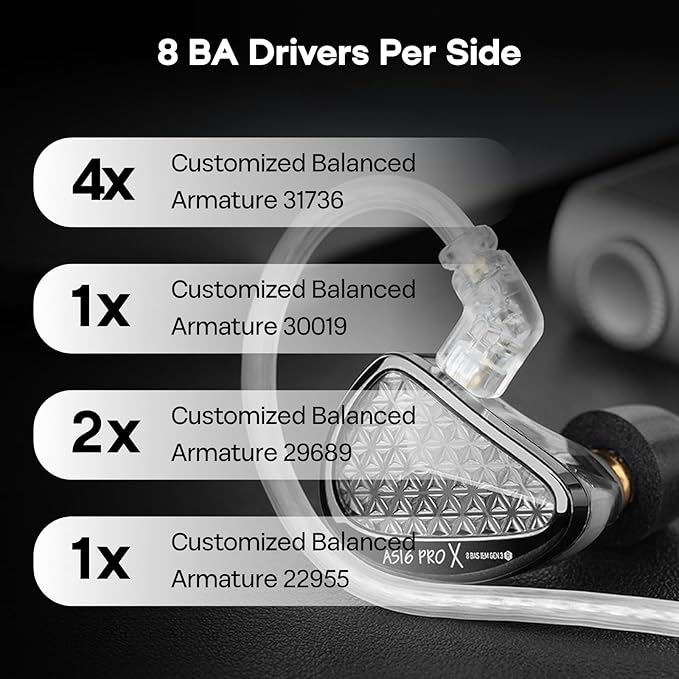 KZ AS16 PRO X in Ear Monitor, 16BA HiFi Wired Earbuds, Professional IEM Earphones with Precision Electronic Crossover, Sparkling Diamond-Like Design for Musician Audiophiles (with Mic)
