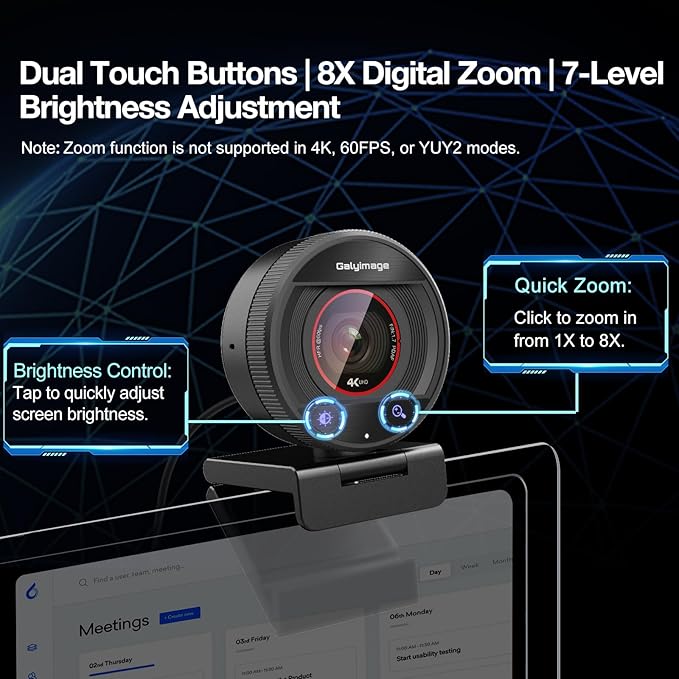 4K Webcam for PC 1080P@60fps Web Cam PDAF Webcam 4K Dual Noise-Cancelling Mics & 8X Zoom 73°FOV Stream camera Plug&Play computer camera w/Privacy Cover Works with Zoom/Teams/Twitch/Google Meet