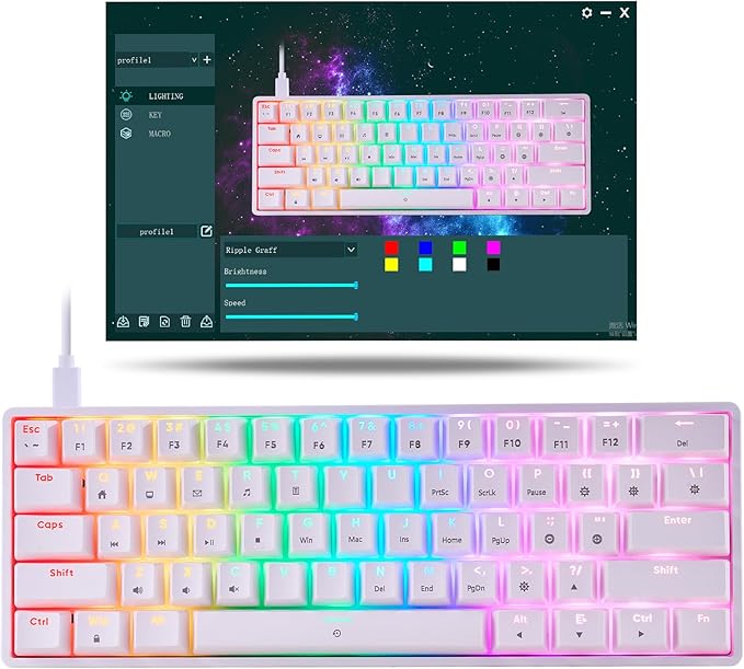 Mechanical 60% Keyboard RGB 1680M Color Backlit Compact Mini 61 Key Blue Switch Portable Keypad Compatible with Windows iMac Laptop PC Computer Office Gamer(White)