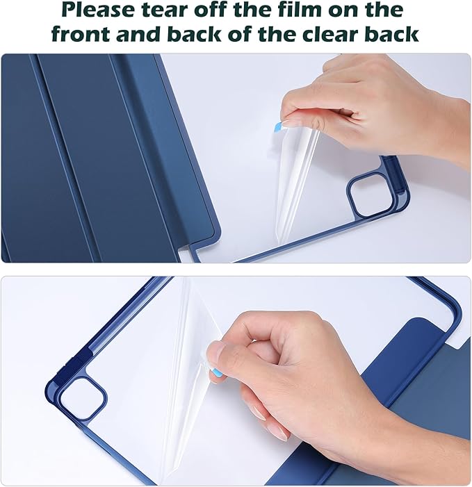 ProCase for iPad Pro 13 Inch Case M5 2025/ M4 2024 with Pencil Holder, Slim Stand Clear Shell Back, Shockproof Cover iPad Pro M5 M4 Case 13 Inch, Supports Touch ID, Auto Wake/Sleep -Navy
