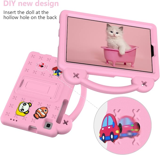 AKABEILA Compatible with Huawei MediaPad M3 Lite S 8.0/Samsung Tab A 8.0 2019 T290/T295/Tab A7 Lite 8.7 T220/T225 2021 Tablet Case, Kids Case with Shoulder Strap & Stand Handle Pink