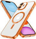 Hython Magnetic Clear for iPhone 11 Case with Camera Lens Protector [Compatible with MagSafe] Luxury Plating Edge Slim Soft TPU Cover Protective Phone Case for iPhone 11 6.1", Matte Orange